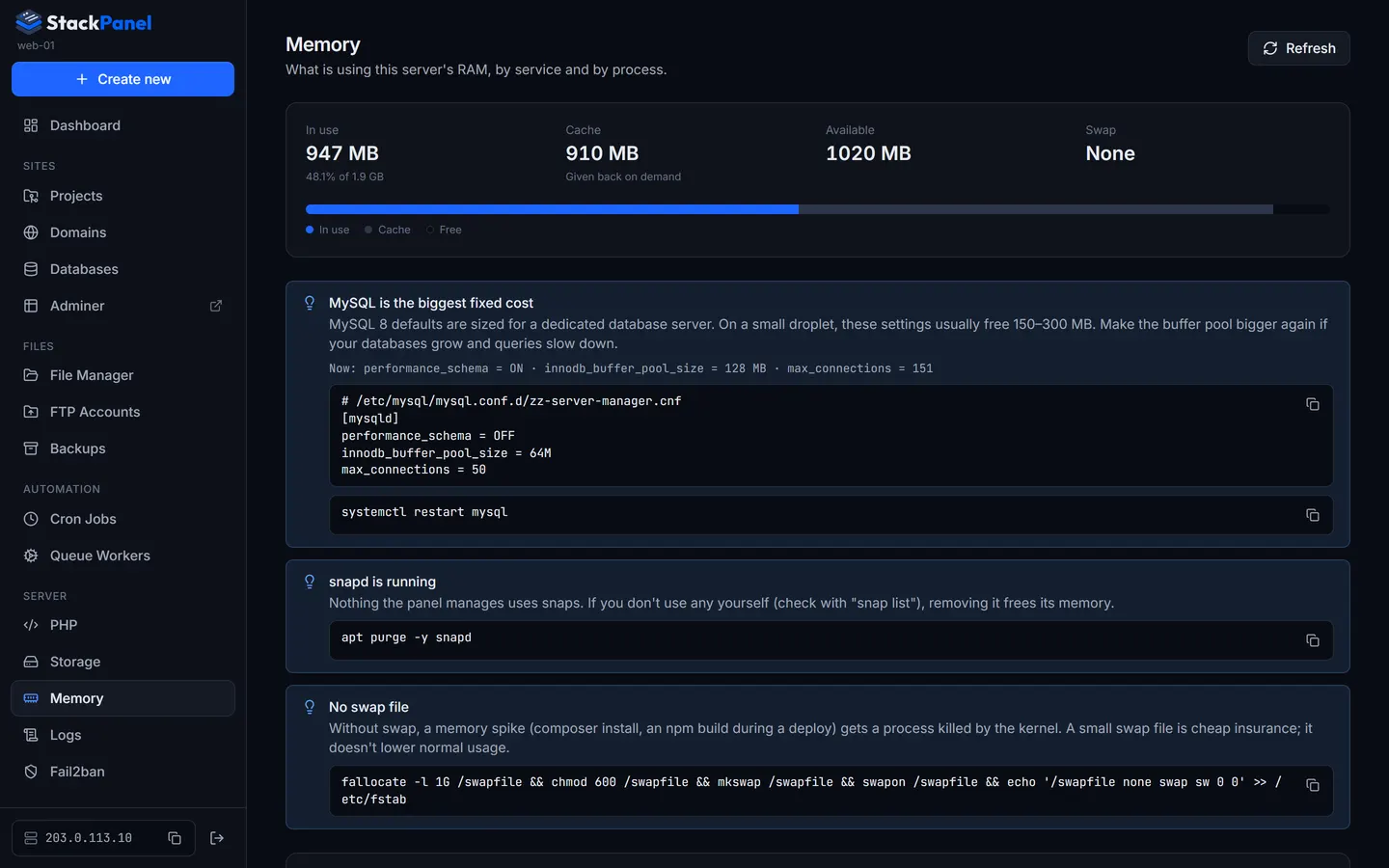 Memory breakdown and suggestions in StackPanel